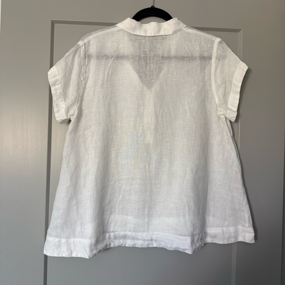 CP Shades Peek Top Blouse 100% Linen White Relaxed Button Collar Summer S - Picture 3 of 10